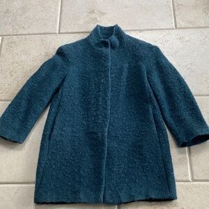 Zara Teal Stand-Collar Wool Blend Pea Coat